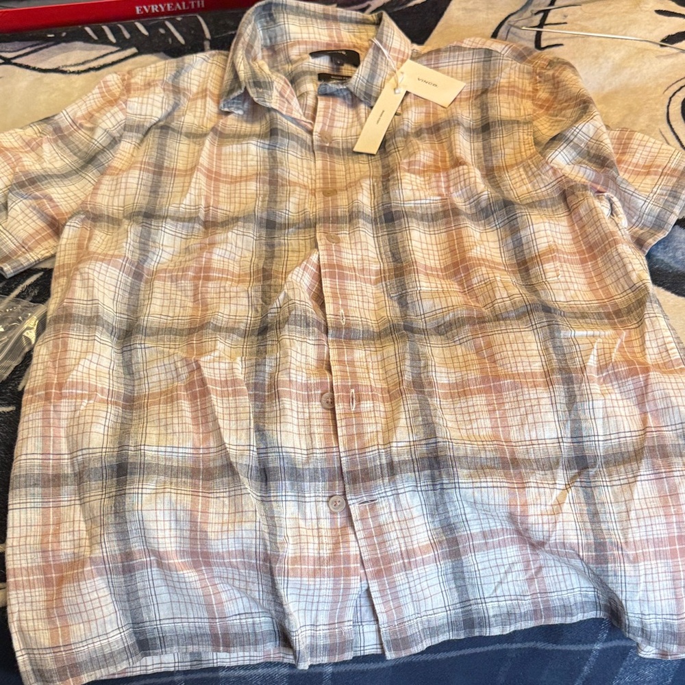 Vince Men's Casual Plaid Button Down Shirt - Blue, Brown, Cream